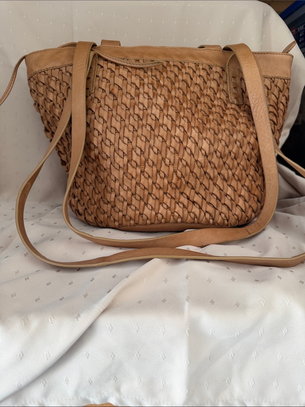 Woven Leather Tote Bag in Tan - Picture 7 of 11